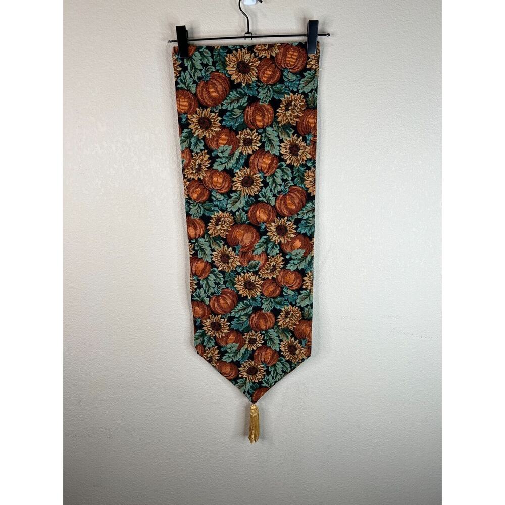 Fall Table‎ Runner Orange Teal Pumpkin Sunflowers